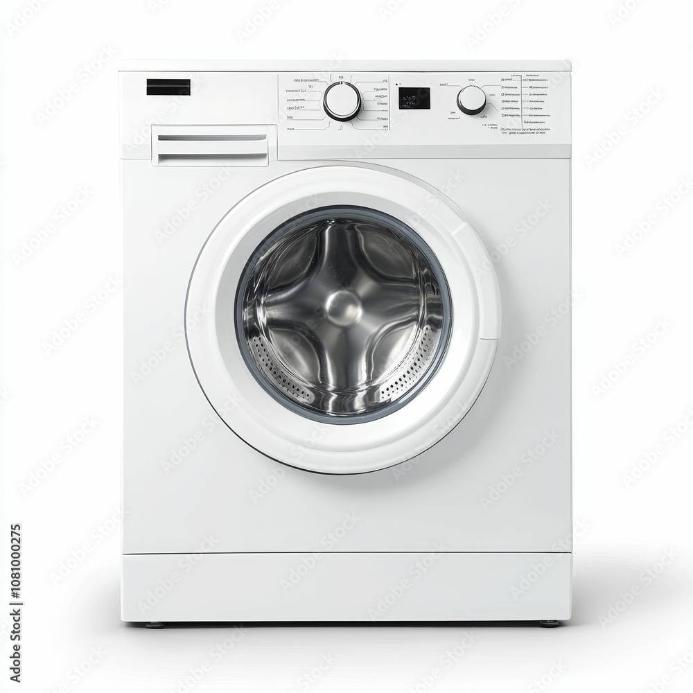 White washing machine with silver drum. White washing machine with silver drum.