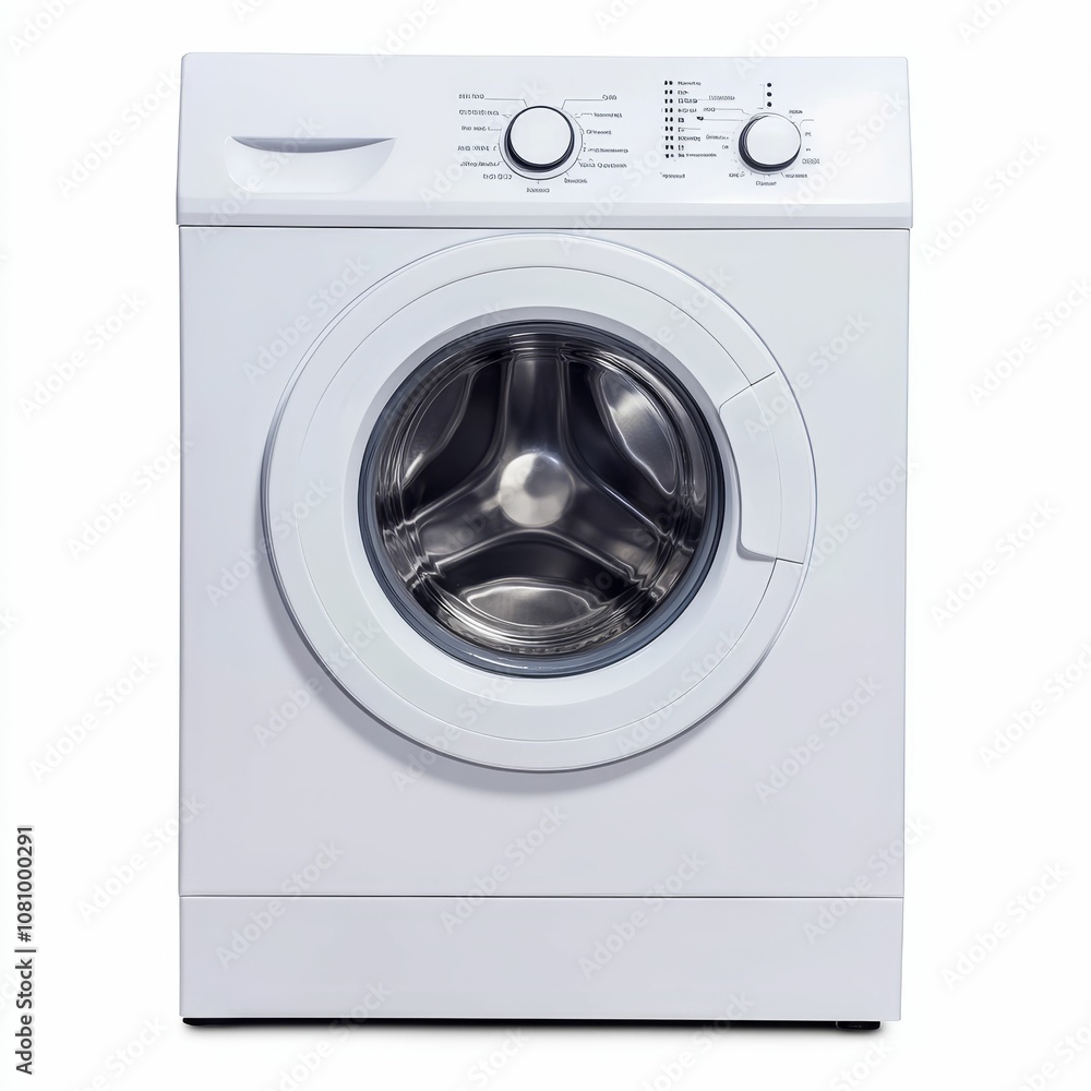 A white front-loading washing machine. A white front-loading washing machine.