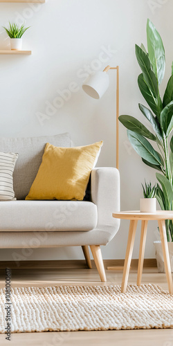 Obraz na płótnie Bright and Inviting Living Room Staged for an Open House, Showcasing Comfortable Furniture and Natural Light for a Welcoming Ambiance w salonie