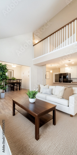 Obraz na płótnie Bright and Inviting Living Room Staged for an Open House Showcasing Comfort and Style in a Welcoming Atmosphere w salonie