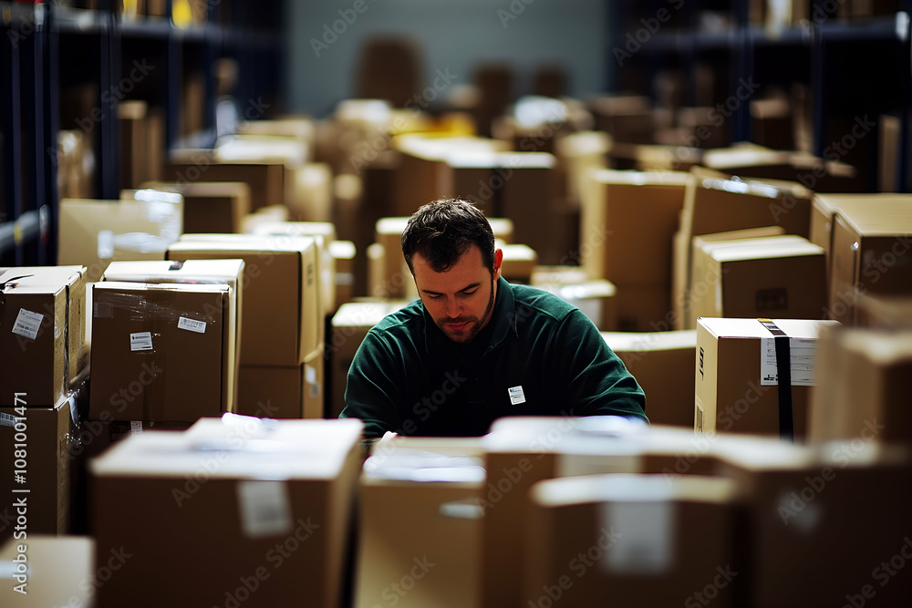 Online seller scanning parcels in a warehouse, e-commerce logistics in action Online seller scanning parcels in a warehouse, e-commerce logistics in action