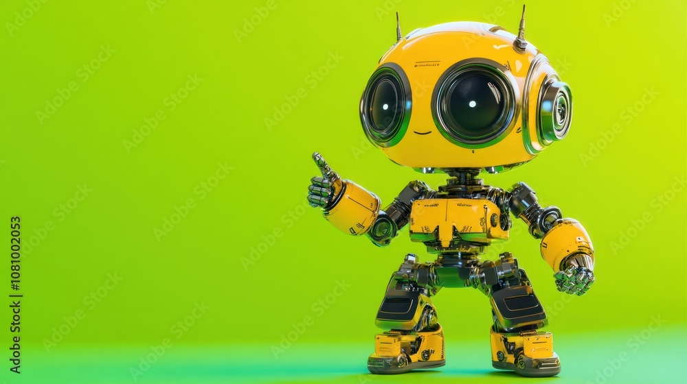 Yellow robot with a friendly expression pointing. Yellow robot with a friendly expression pointing.