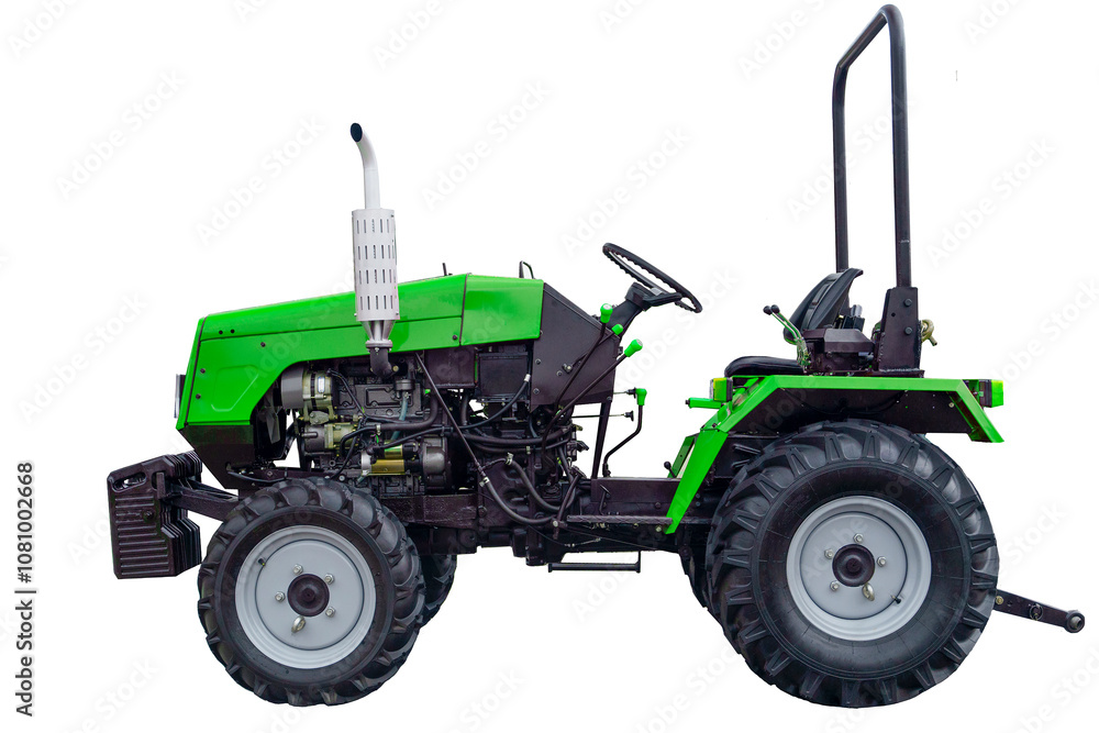 Mini tractor isolate. Farm tractor for agricultural work on empty background Mini tractor isolate. Farm tractor for agricultural work on empty background