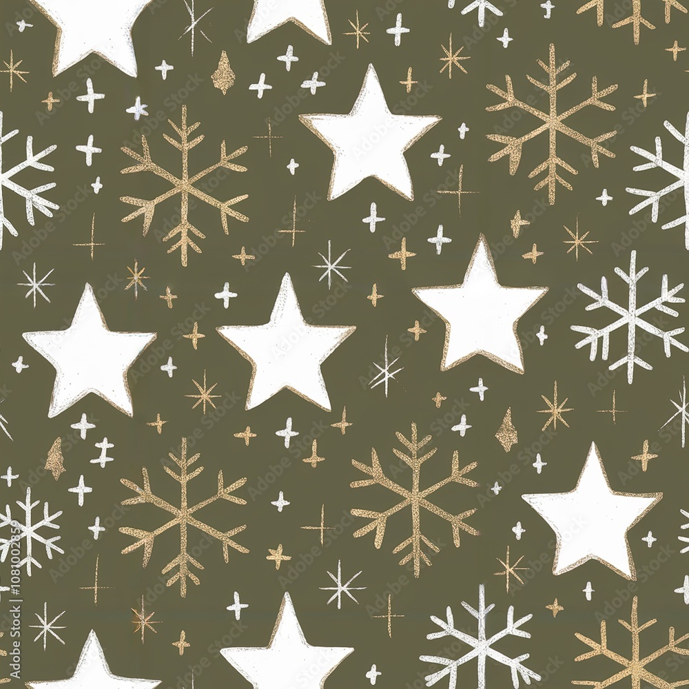 Minimalist decorative background with endless pattern - Christmas background stars and snowflakes Minimalist decorative background with endless pattern - Christmas background stars and snowflakes