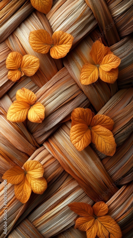 Fototapeta premium Autumnal Dried Leaves Weaved Design: A Stunning Visual Feast of Nature's Art