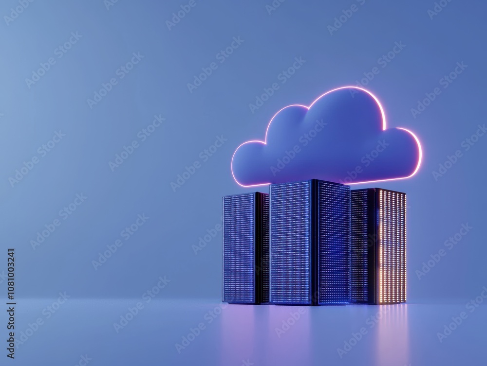 Blue-themed cloud and database graphic with glowing circuits, illustrating smart and efficient cloud-based systems Blue-themed cloud and database graphic with glowing circuits, illustrating smart and efficient cloud-based systems