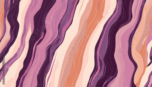 Deep plum and pastel peach zebra skin pattern with smooth flowing lines, textile design for fashion, peach zebra stripes, trendy pattern, artistic fabric wallpaper, poster background.