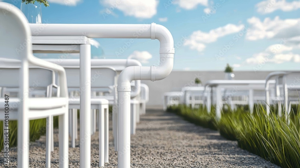 Close-up of an insulated pipeline in the ground, representing energy efficiency and safety in contemporary infrastructure projects Close-up of an insulated pipeline in the ground, representing energy efficiency and safety in contemporary infrastructure projects
