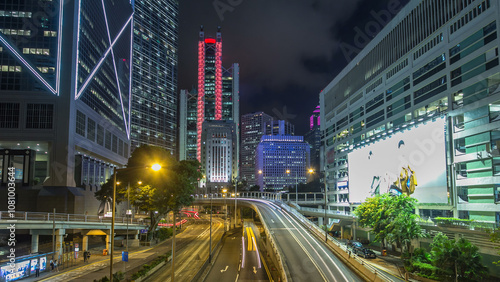 Billede på lærred Hong Kong traffic timelapse hyperlapse near bank tower in Central District of Hong Kong