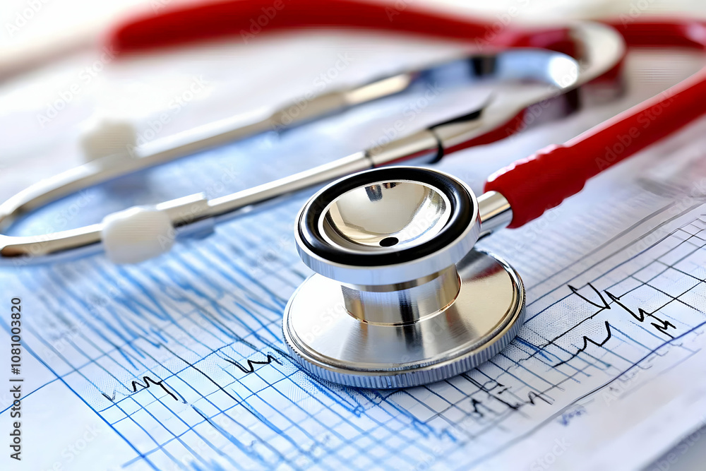 Stethoscope on doctora??s desk, symbol of medical care Stethoscope on doctora??s desk, symbol of medical care