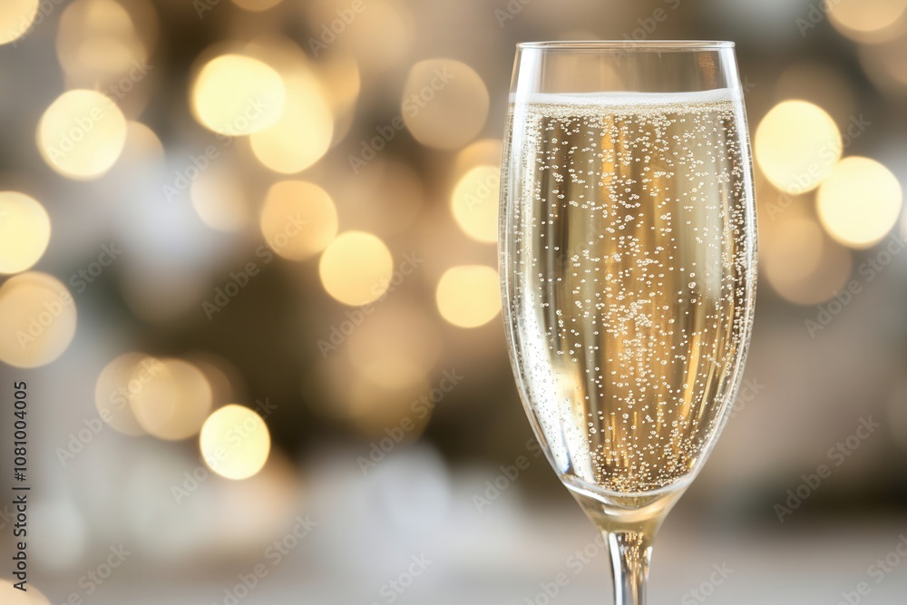 Sparkling champagne flute with golden bokeh background Sparkling champagne flute with golden bokeh background