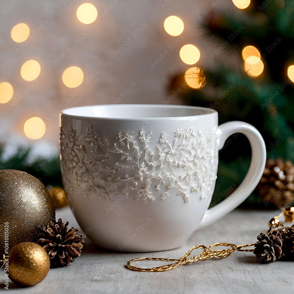 Fototapeta premium Cup of coffee with christmas decorations.