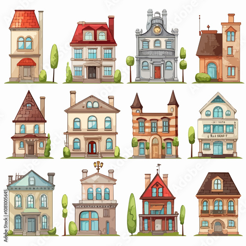 Urban Buildings Illustration on White Background