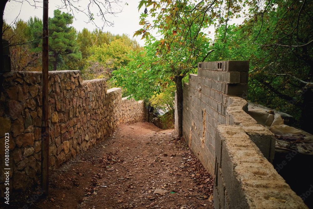 Narrow Pathway Between Stone Walls Narrow Pathway Between Stone Walls