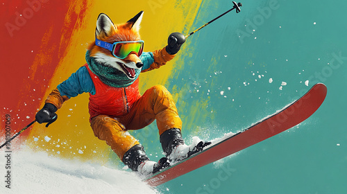 animals on skis do slalom photo