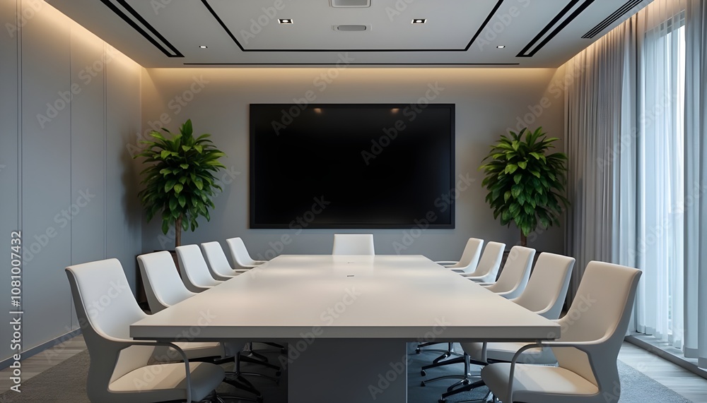 Fototapeta premium A High-Tech Futuristic conference and Boardroom Equipped with full furnished and Advanced Audio-Visual Aids for Seamless Presentations.