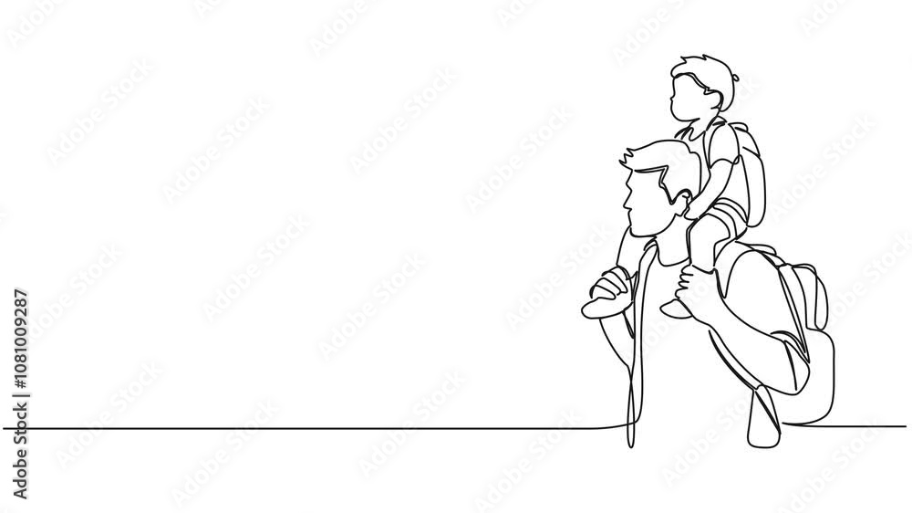 animated continuous single line drawing of father carrying child on his shoulders, line art animation animated continuous single line drawing of father carrying child on his shoulders, line art animation