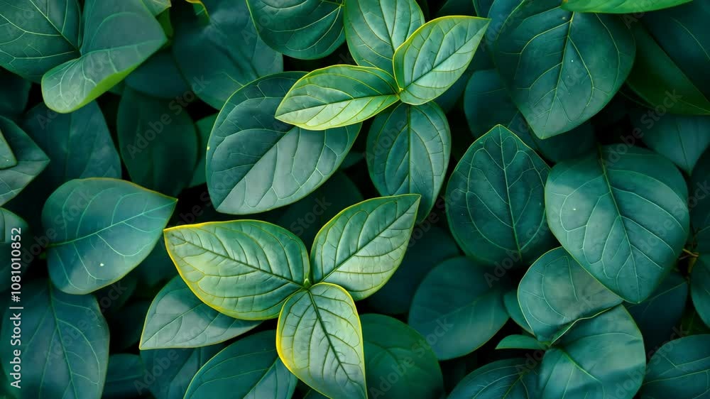 Lush green leaves with prominent veins in a dense arrangement High-resolution digital art. Freshness and nature concept. Lush green leaves with prominent veins in a dense arrangement High-resolution digital art. Freshness and nature concept.