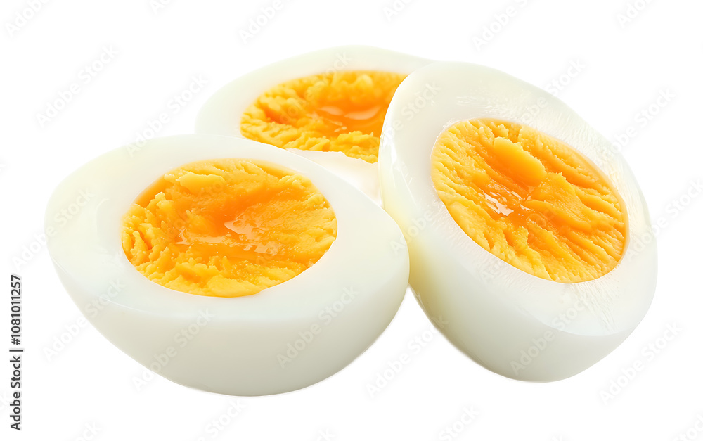 Slices of boiled egg on a transparent background. isolated background. Slices of boiled egg on a transparent background. isolated background.