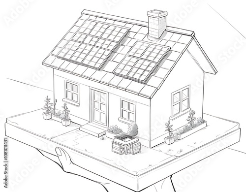 A hand holding a house with solar panels on the roof, symbolizing sustainable and eco-friendly living.