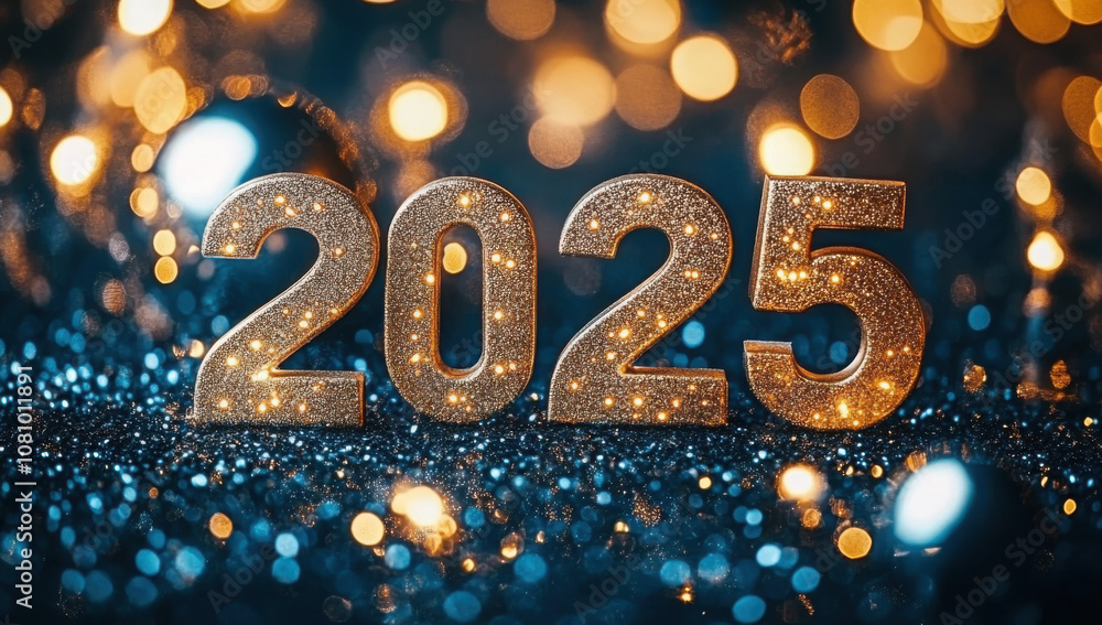 New Year's lights gold and dark red colors bokeh background with glowing number 2025 and fireworks. Happy New Year concept for 2025. New Year's lights gold and dark red colors bokeh background with glowing number 2025 and fireworks. Happy New Year concept for 2025.