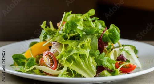 Fresh garden salad on white plate