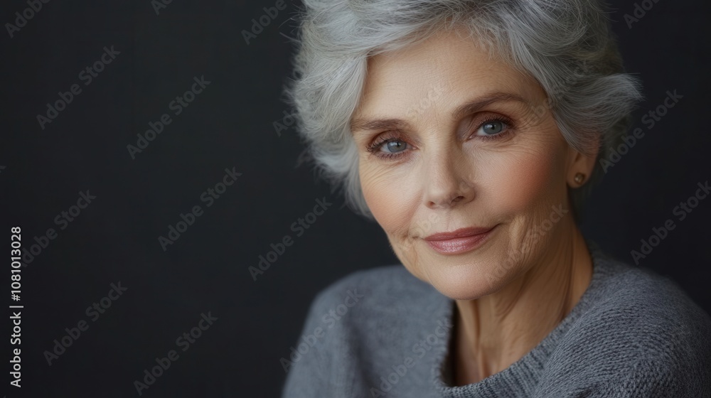 Close-up Portrait of a Mature Woman with Gray Hair Close-up Portrait of a Mature Woman with Gray Hair
