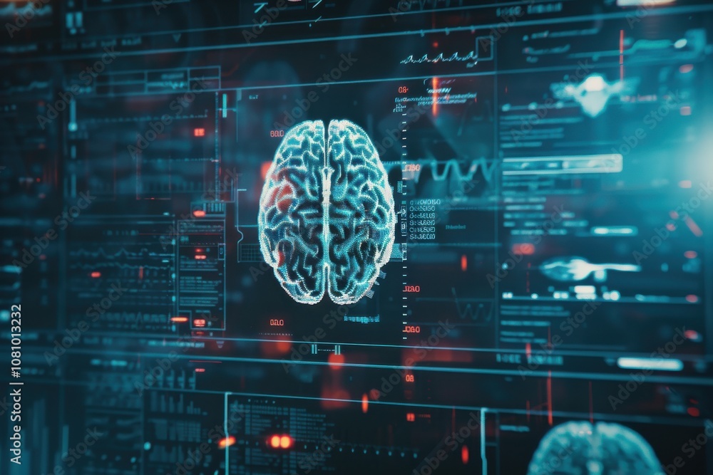 brain testing result on digital interface on laboratory or surgery background, innovative technology in science and medicine concept. medical technology brain testing result on digital interface on laboratory or surgery background, innovative technology in science and medicine concept. medical technology