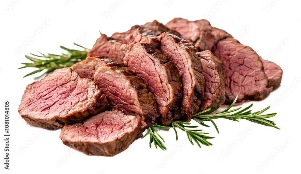 Sliced roast beef on a transparent background. isolated background. Sliced roast beef on a transparent background. isolated background.
