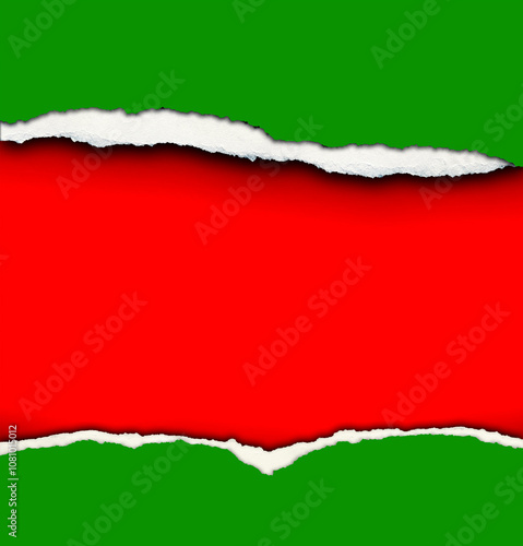 Ripped red and green paper Christmas background