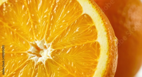 Vibrant close-up of fresh orange slice with juicy texture photo