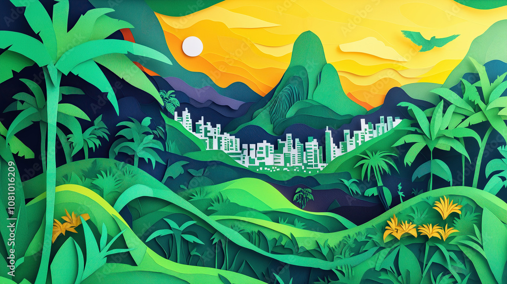 custom made wallpaper toronto digitalcolorful paper cut illustration of Brazil landscape