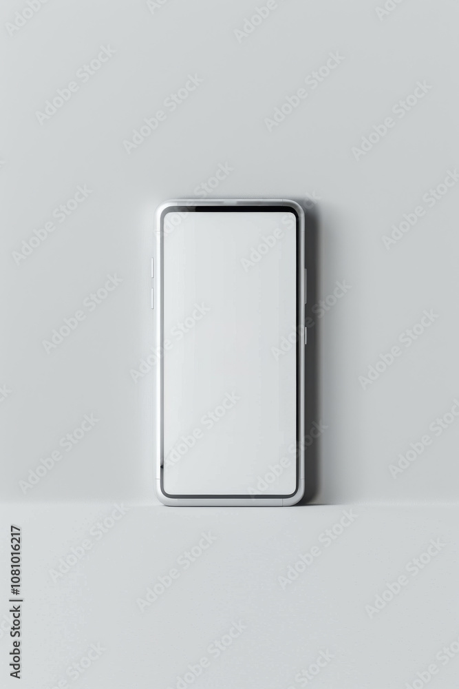 A white smartphone on a white surface. A white smartphone on a white surface.