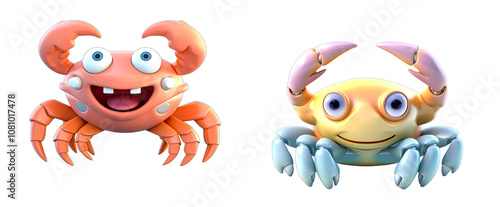 Crab 3D cute cartoon style pastel colors on a transparent background PNG.