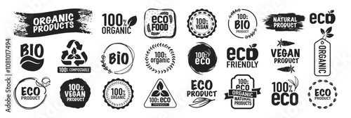 Organic food labels. Bio, Ecology, Organic Logos and Badges, Label.