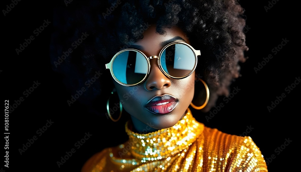 1970s cool disco black woman with afro and sunglasses vintage fashion 1970s cool disco black woman with afro and sunglasses vintage fashion