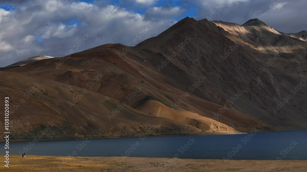 Aerial shot of tso moriri lake captued during sunet, beautiful lake in sunset Aerial shot of tso moriri lake captued during sunet, beautiful lake in sunset