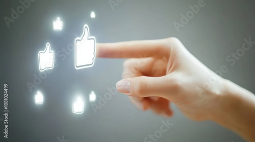 Reaching out to like icons symbolizing social media marketing and feedback, this image captures digital communication and engagement in today's tech world photo