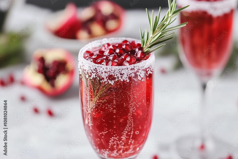 sparkling pomegranate mocktail in a champagne flute, garnished with pomegranate seeds, rosemary sprig, and a sugared rim sparkling pomegranate mocktail in a champagne flute, garnished with pomegranate seeds, rosemary sprig, and a sugared rim