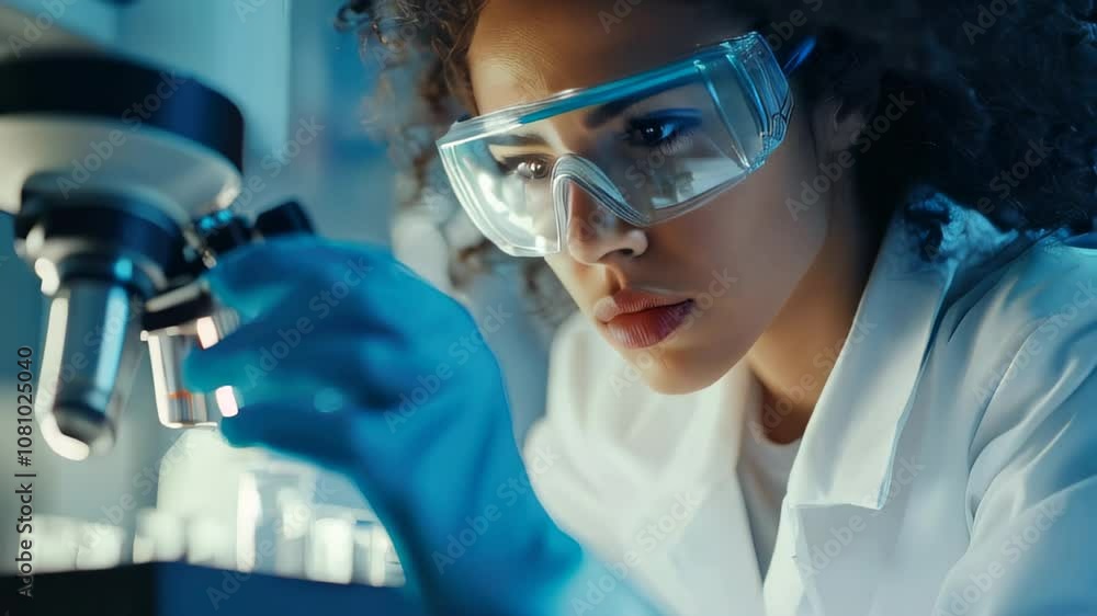 A scientist examining samples under a microscope in a modern laboratory during daylight hours A scientist examining samples under a microscope in a modern laboratory during daylight hours
