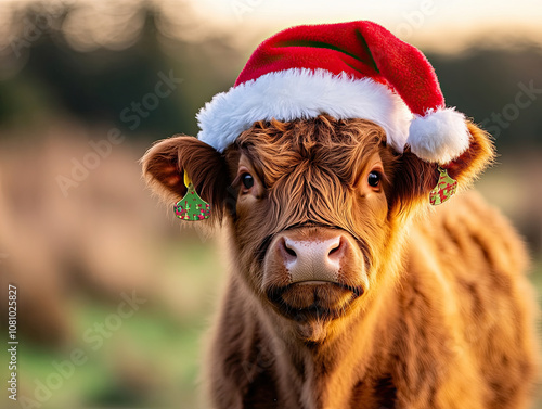 Santa cow in a field