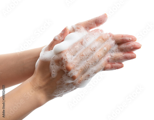 Soaping hands isolated on white background, cut out 