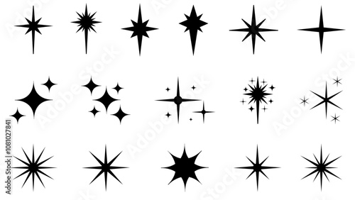 Set of stars, christmas stars, set of christmas star, black and white, star, shooting star, religious star, star icons, black icons