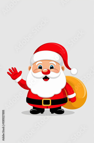 happy smiling santa claus with bag Vector cartoon illustration of Santa Claus holding a string light garland decoration with multicolored bulbs. Christmas winter holidays festive