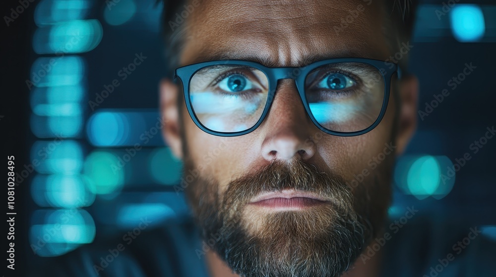 A striking image of a man in glasses with an intense gaze, set against a background of blurred lights or screens, conveying a sense of focus and determination. A striking image of a man in glasses with an intense gaze, set against a background of blurred lights or screens, conveying a sense of focus and determination.