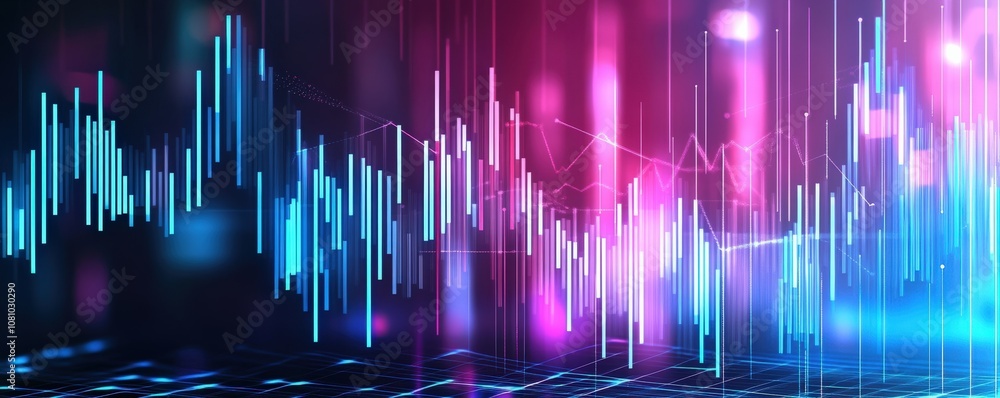 Abstract digital sound wave visualization with vibrant blue and pink colors, representing data analysis and technology Abstract digital sound wave visualization with vibrant blue and pink colors, representing data analysis and technology