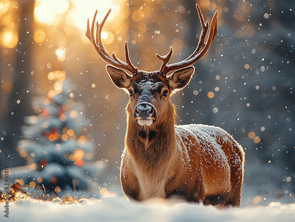 deer in winter forest deer in winter forest