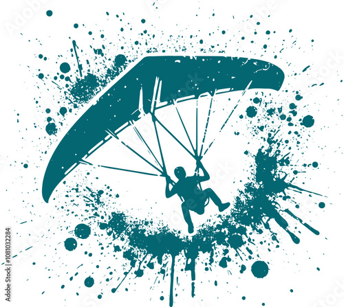 Dynamic silhouette of a paraglider in a spray paint technique symbolizing the freedom of flight