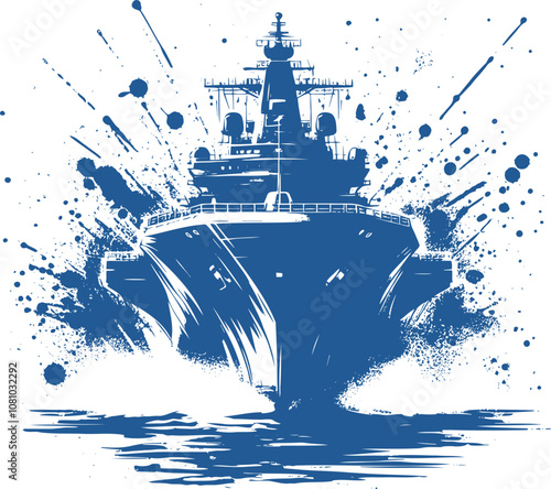 Unstoppable giant of the deep a warship silhouette in a graffiti style with a spray paint effect symbolizing power might and invincibility photo