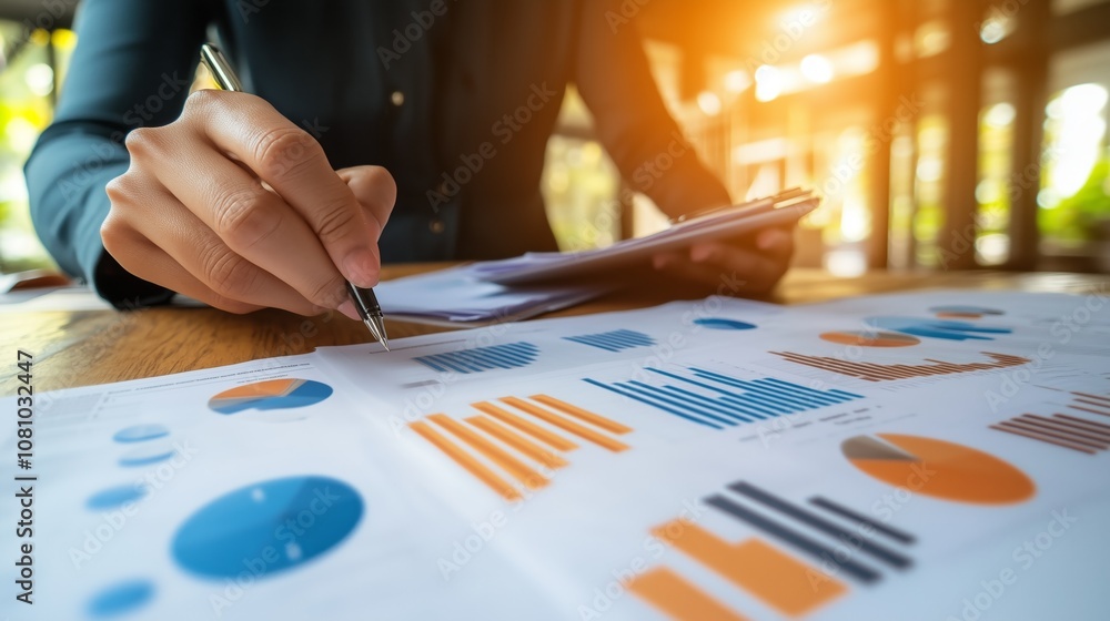 Professional reviewing financial documents. She is focused on her work, possibly analyzing data or creating a report Professional reviewing financial documents. She is focused on her work, possibly analyzing data or creating a report